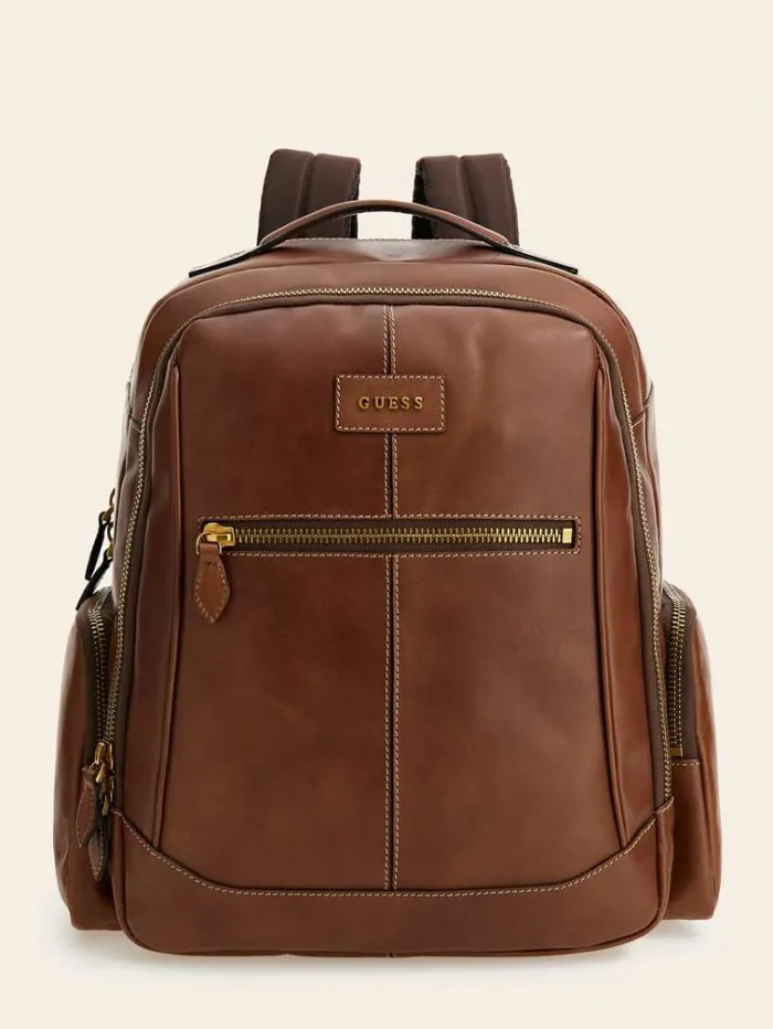 Men Lario Real Leather Backpack Brown Guess Backpacks And Bum Bags