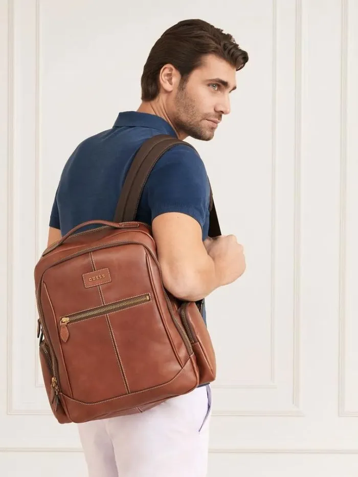 Men Lario Real Leather Backpack Brown Guess Backpacks And Bum Bags