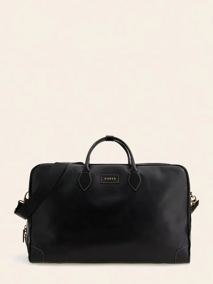Men Lario Real Leather Weekender Bag Black Guess Travel Bags