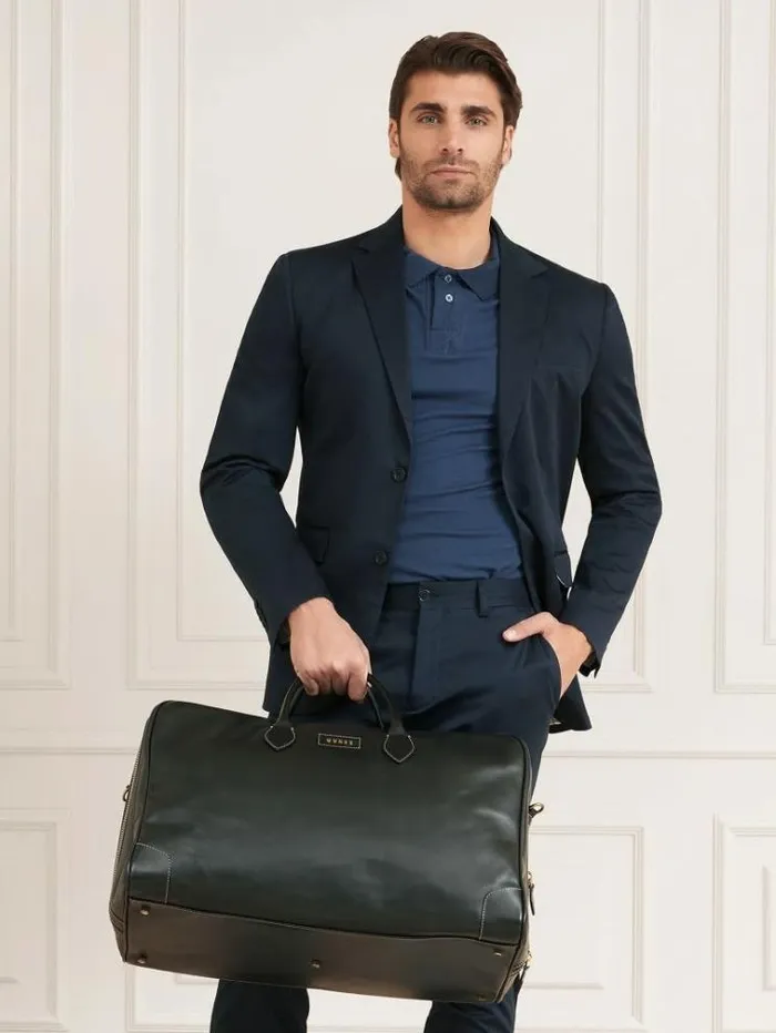 Men Lario Real Leather Weekender Bag Black Guess Travel Bags