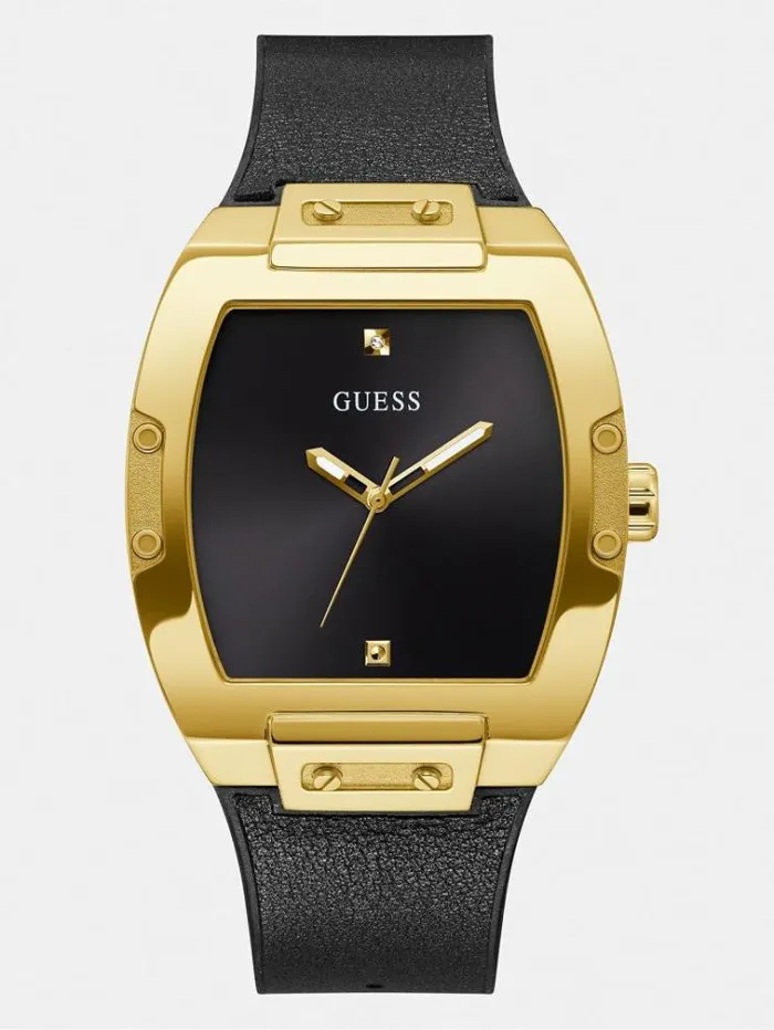 Men Leather Analogue Watch Black Guess Watches