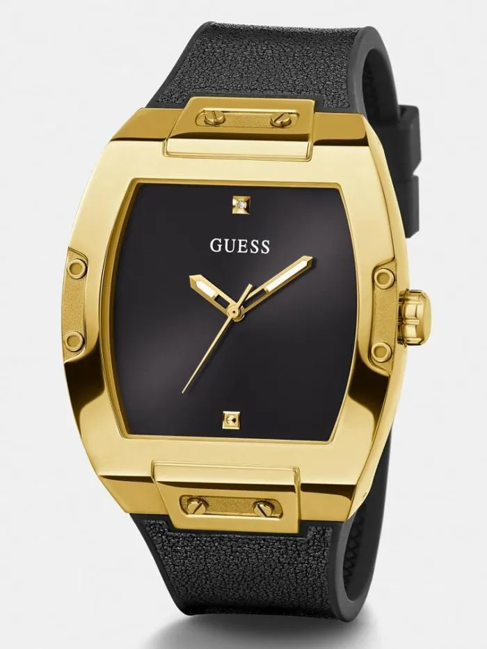 Men Leather Analogue Watch Black Guess Watches