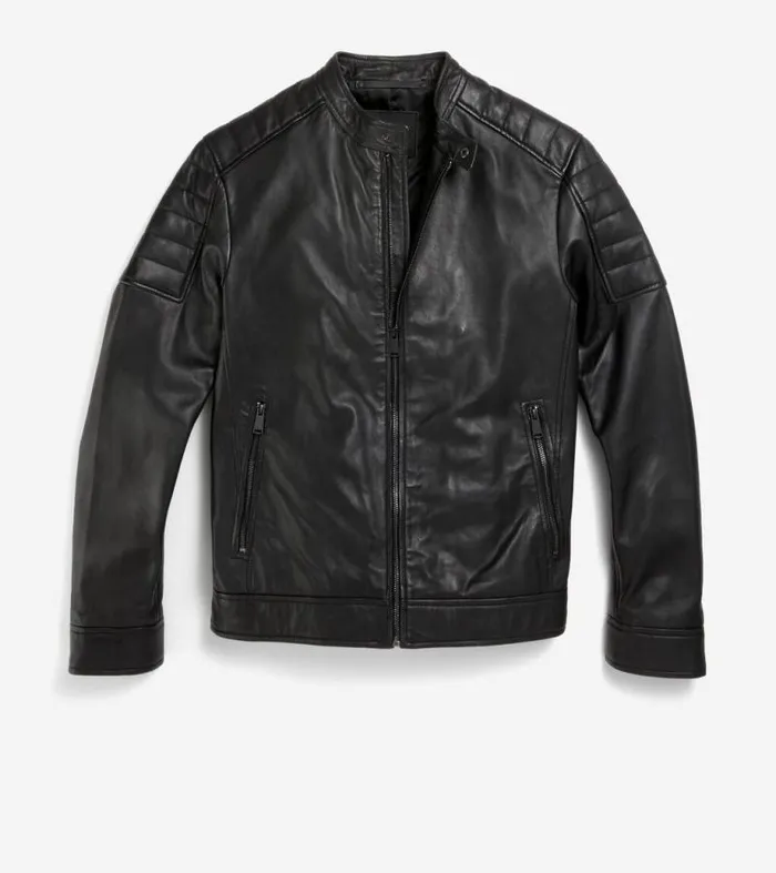 Men Leather Jackets Cole Haan Leather Racer Jacket Black