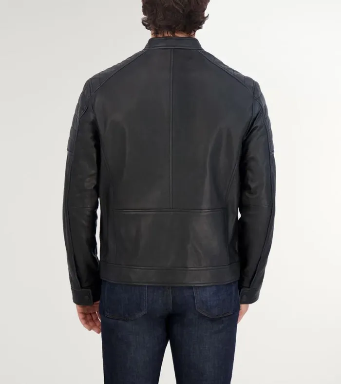 Men Leather Jackets Cole Haan Leather Racer Jacket Black