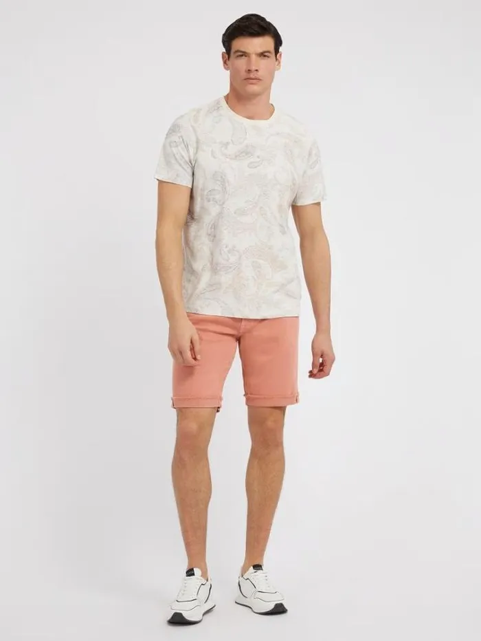 Men Linen Blend Tshirt White Multi Guess Tshirts And Polo Shirts
