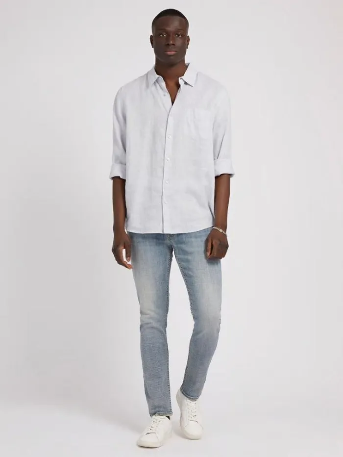 Men Linen Shirt Light Blue Guess Shirts