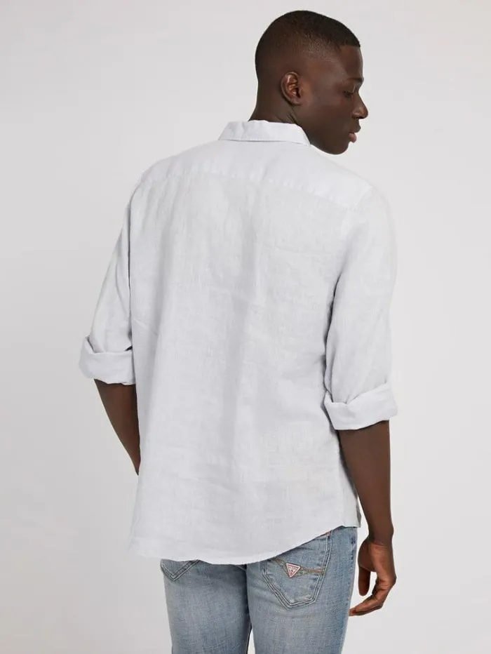 Men Linen Shirt Light Blue Guess Shirts