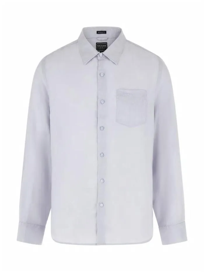 Men Linen Shirt Light Blue Guess Shirts