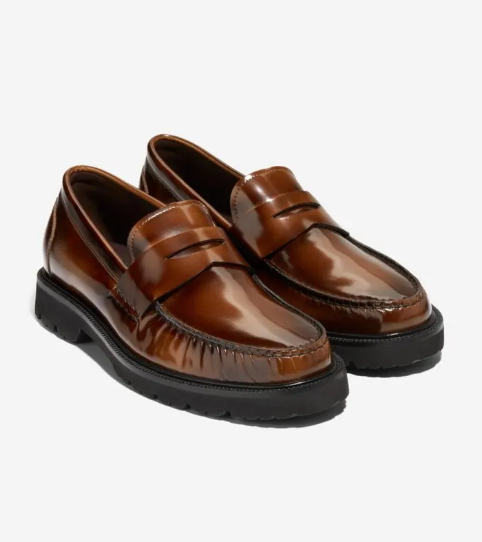 Men Loafers and Drivers Cole Haan American Classics Penny Loafers Dark Chocolate Brushoffblack