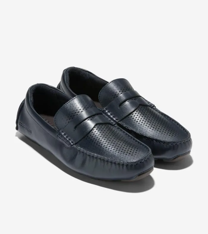 Men Loafers and Drivers Cole Haan Grand Laser Penny Drivers Navy Blazerdark Chocolate