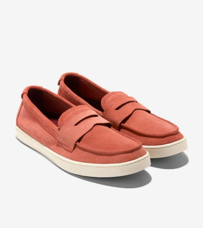 Men Loafers and Drivers Cole Haan Pinch Weekender Penny Loafers Redwood Suedewhite Cap Gray