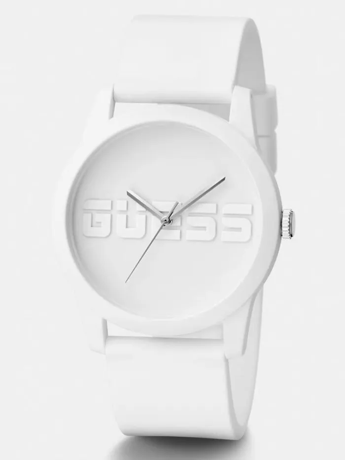 Men Logo Analogue Watch White Guess Watches