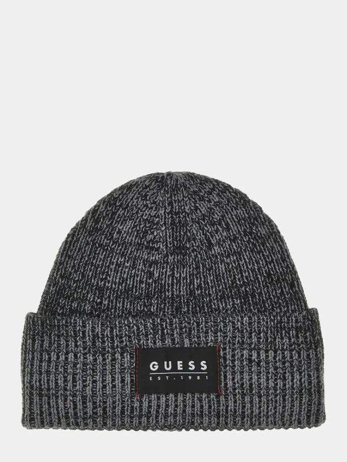 Men Logo Script Beanie Grey Multi Guess Scarves Hats Gloves