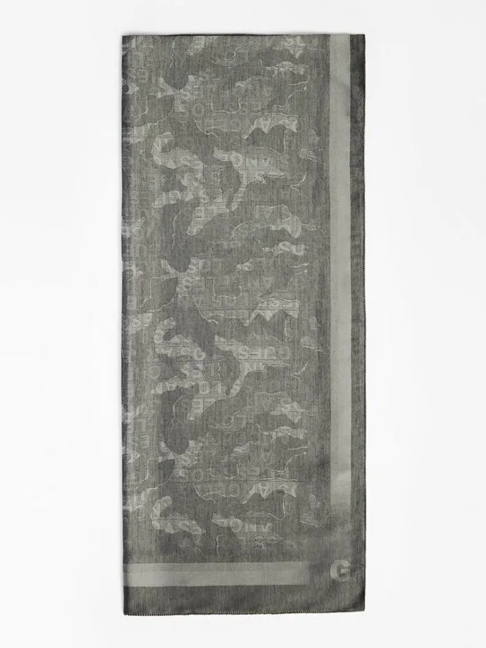 Men Logo Script Scarf Grey Multi Guess Scarves Hats Gloves