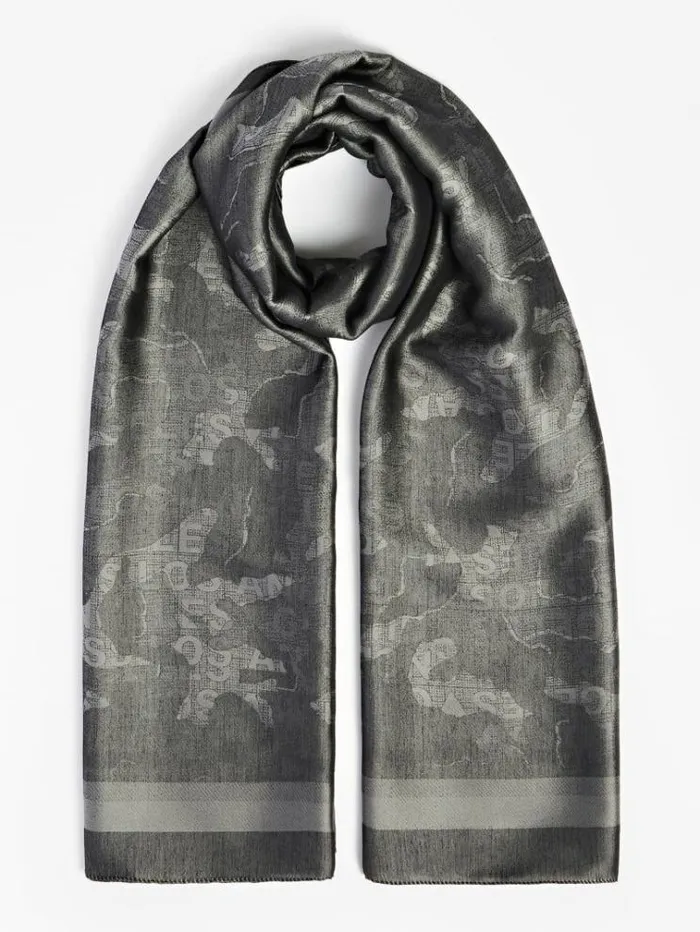 Men Logo Script Scarf Grey Multi Guess Scarves Hats Gloves
