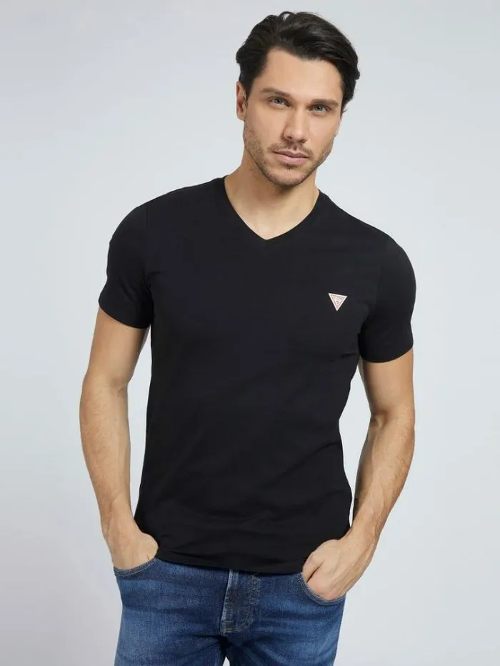 Men Logo Vneck Tshirt Black Guess Tshirts And Polo Shirts