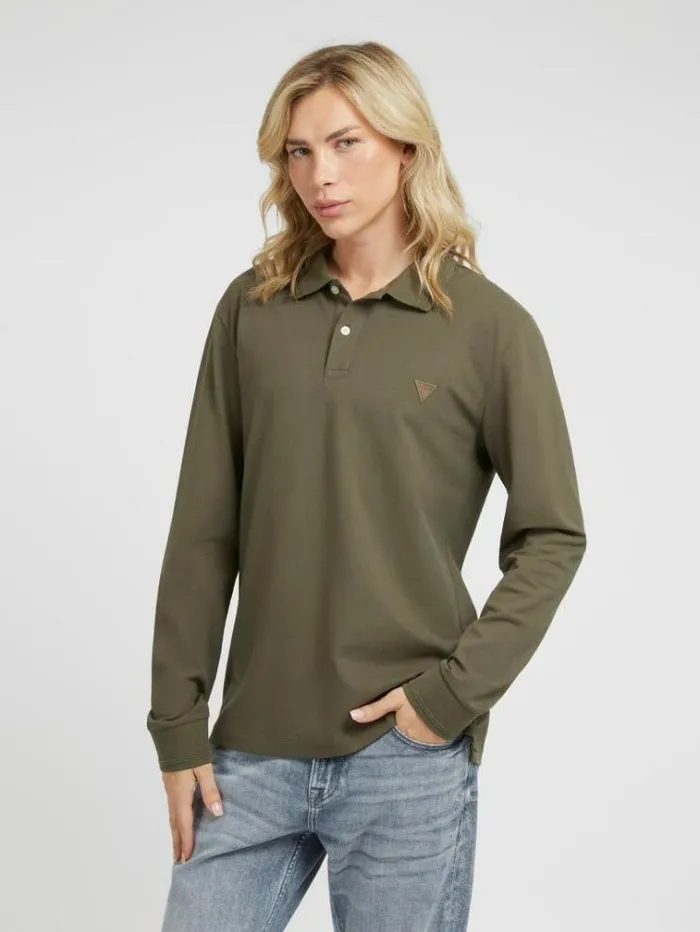 Men Long Sleeves Classic Polo Green Guess Tshirts And Polo Shirts