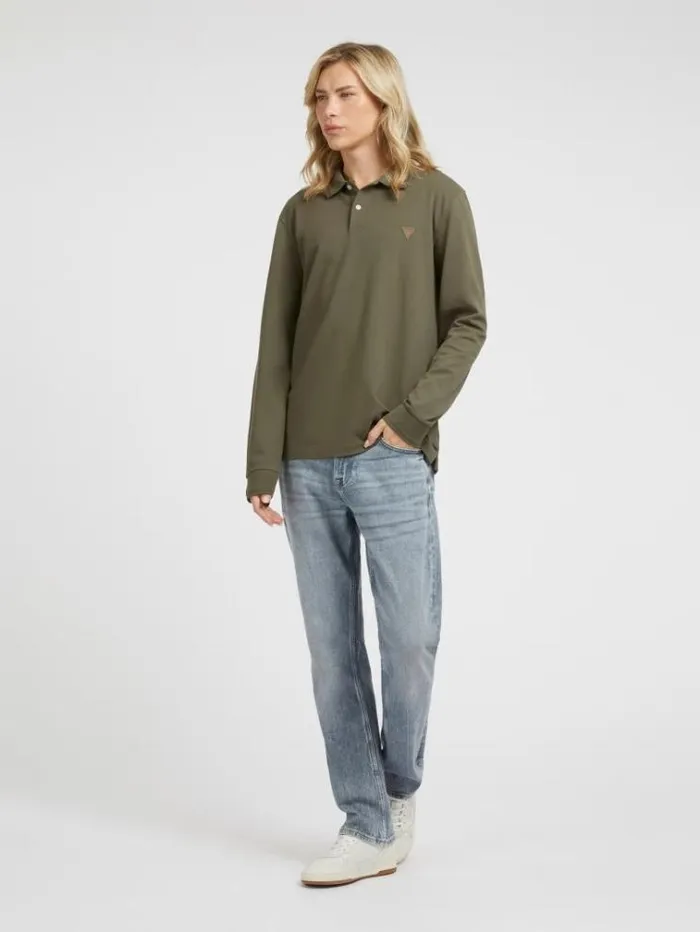 Men Long Sleeves Classic Polo Green Guess Tshirts And Polo Shirts