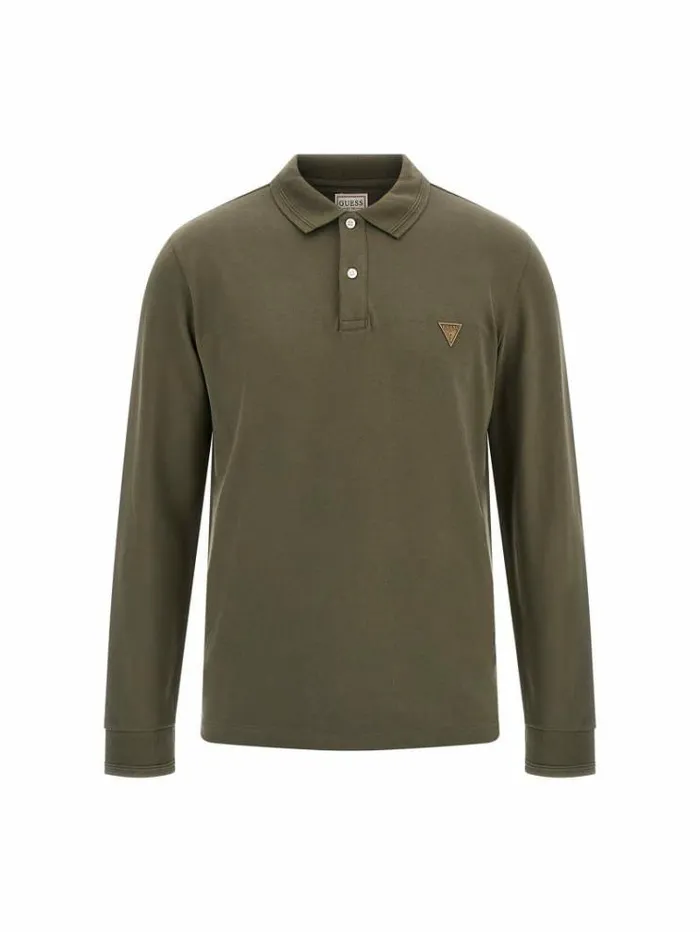 Men Long Sleeves Classic Polo Green Guess Tshirts And Polo Shirts