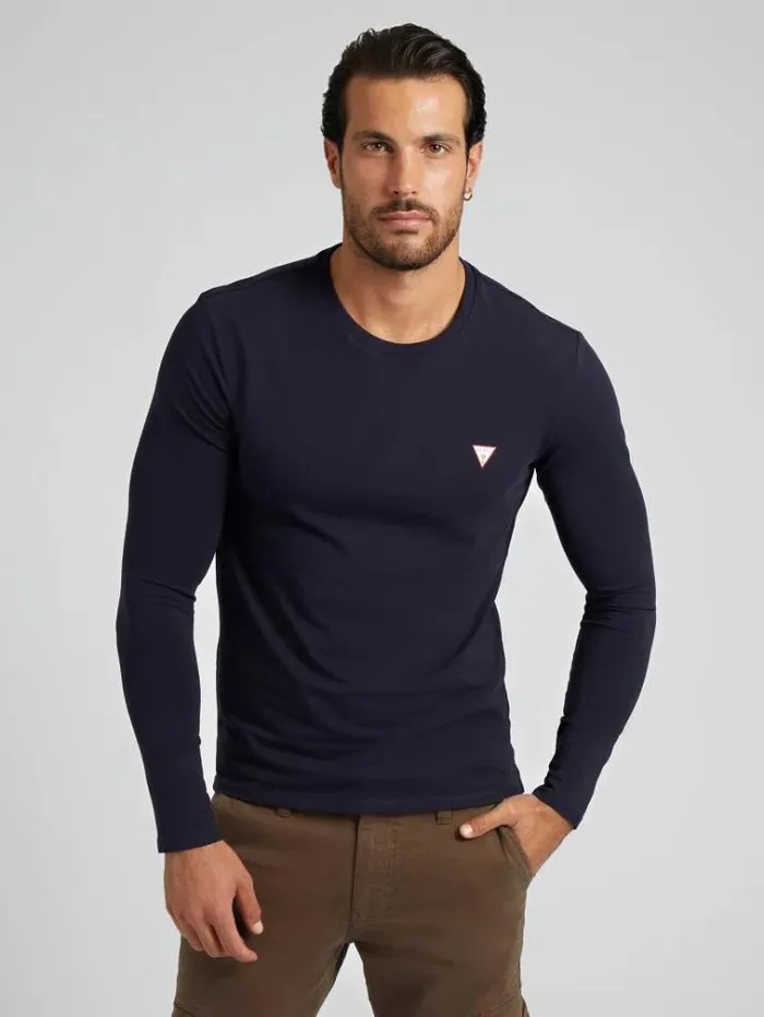Men Long Sleeves Tshirt Blue Guess Tshirts And Polo Shirts