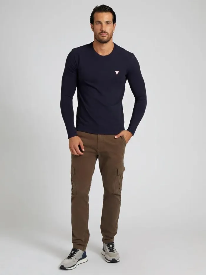 Men Long Sleeves Tshirt Blue Guess Tshirts And Polo Shirts