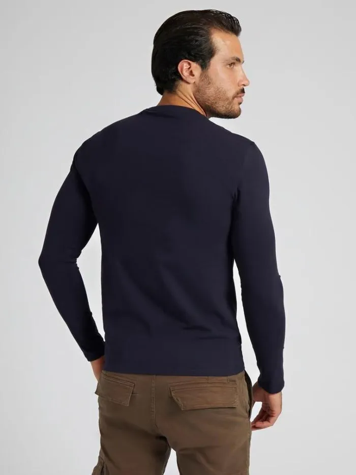 Men Long Sleeves Tshirt Blue Guess Tshirts And Polo Shirts