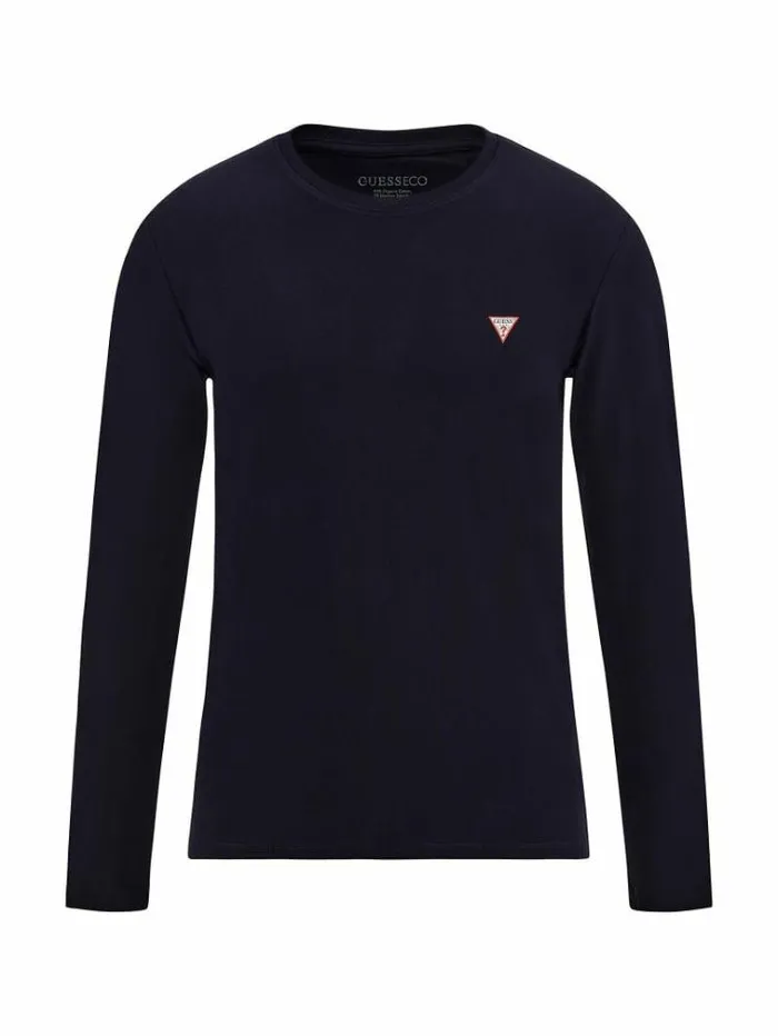 Men Long Sleeves Tshirt Blue Guess Tshirts And Polo Shirts