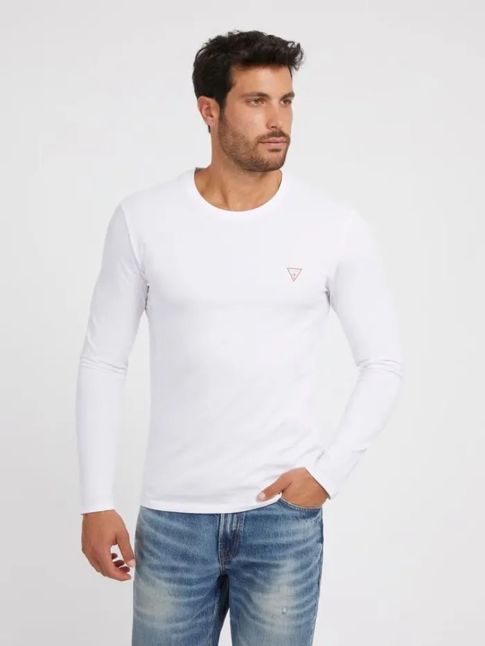 Men Long Sleeves Tshirt White Guess Tshirts And Polo Shirts