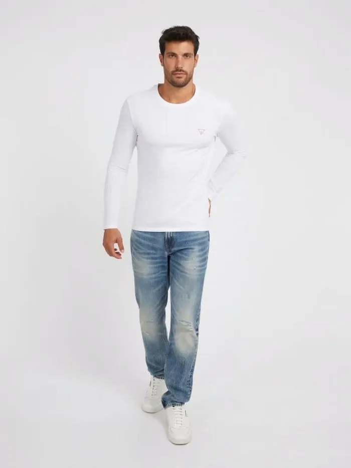 Men Long Sleeves Tshirt White Guess Tshirts And Polo Shirts