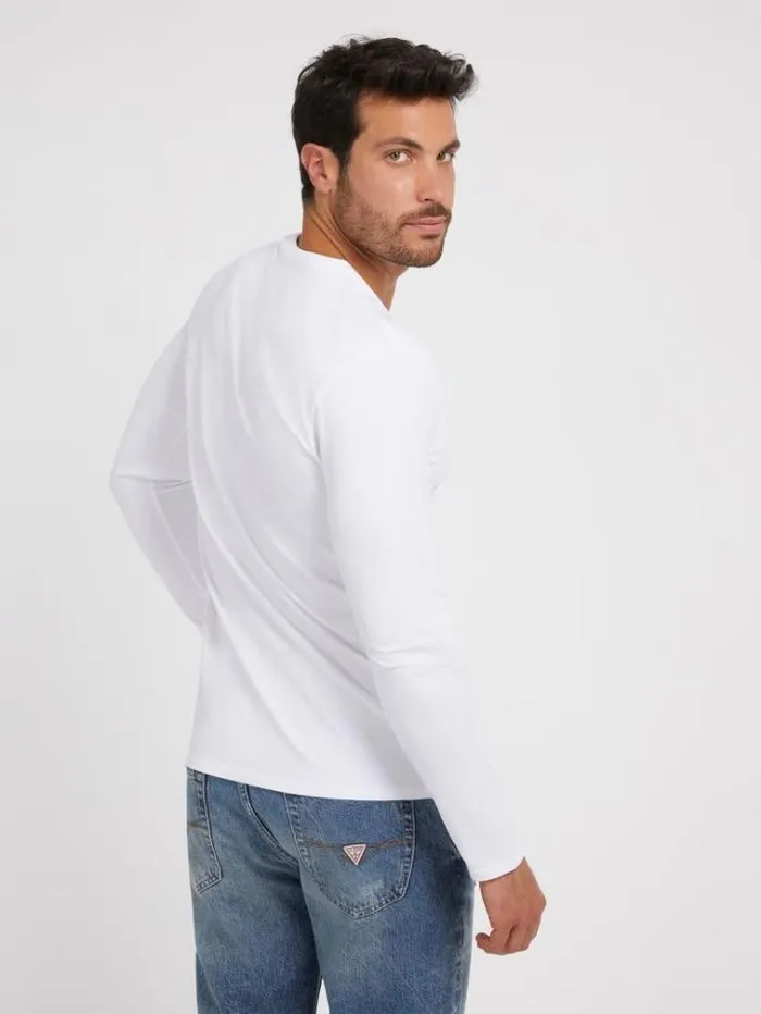 Men Long Sleeves Tshirt White Guess Tshirts And Polo Shirts