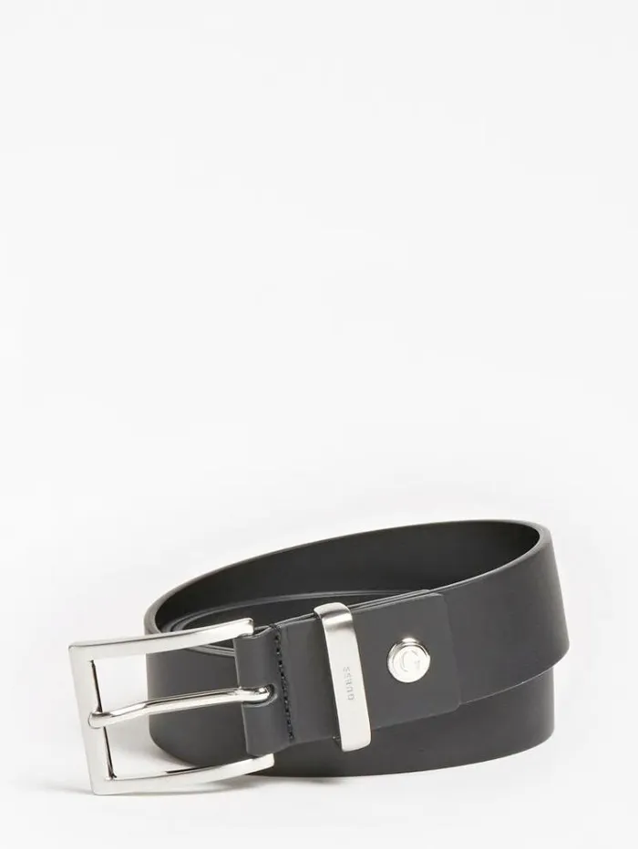 Men Luxe Real Leather Belt Black Guess Belts