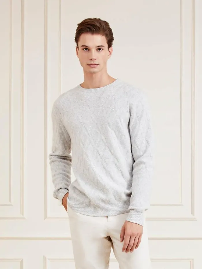 Men Marciano Crew Neck Cashmere Blend Sweater Grey Guess Knitwear And Sweatshirts