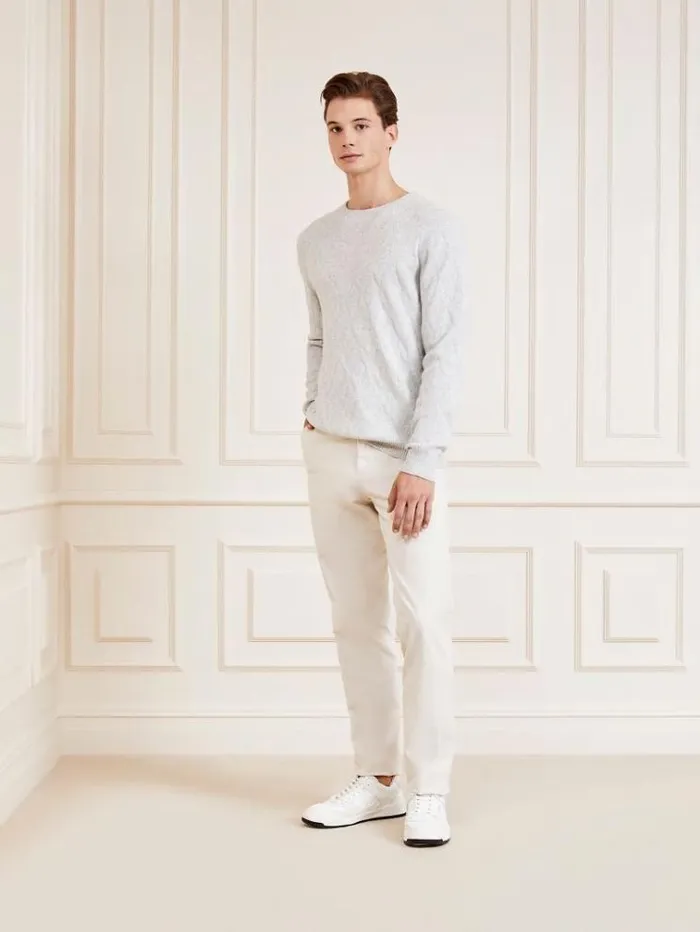 Men Marciano Crew Neck Cashmere Blend Sweater Grey Guess Knitwear And Sweatshirts
