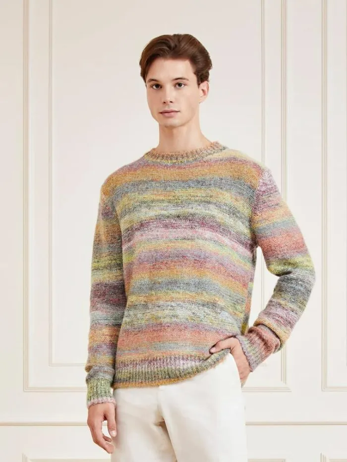 Men Marciano Crew Neck Wool Blend Sweater Multicolor Pattern Guess Knitwear And Sweatshirts