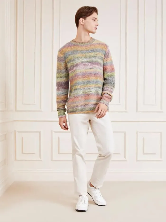 Men Marciano Crew Neck Wool Blend Sweater Multicolor Pattern Guess Knitwear And Sweatshirts