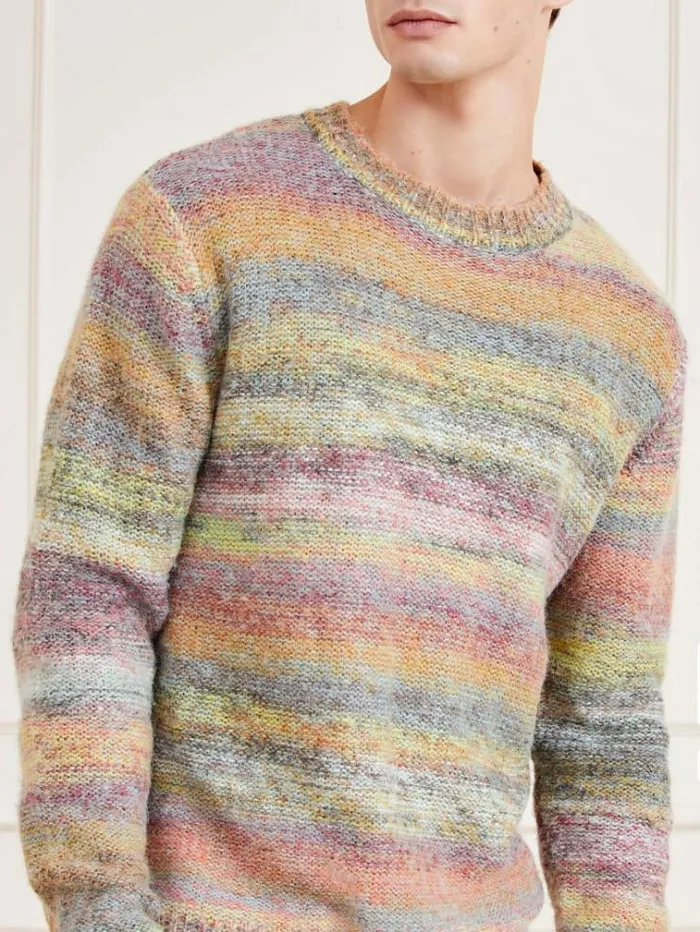 Men Marciano Crew Neck Wool Blend Sweater Multicolor Pattern Guess Knitwear And Sweatshirts