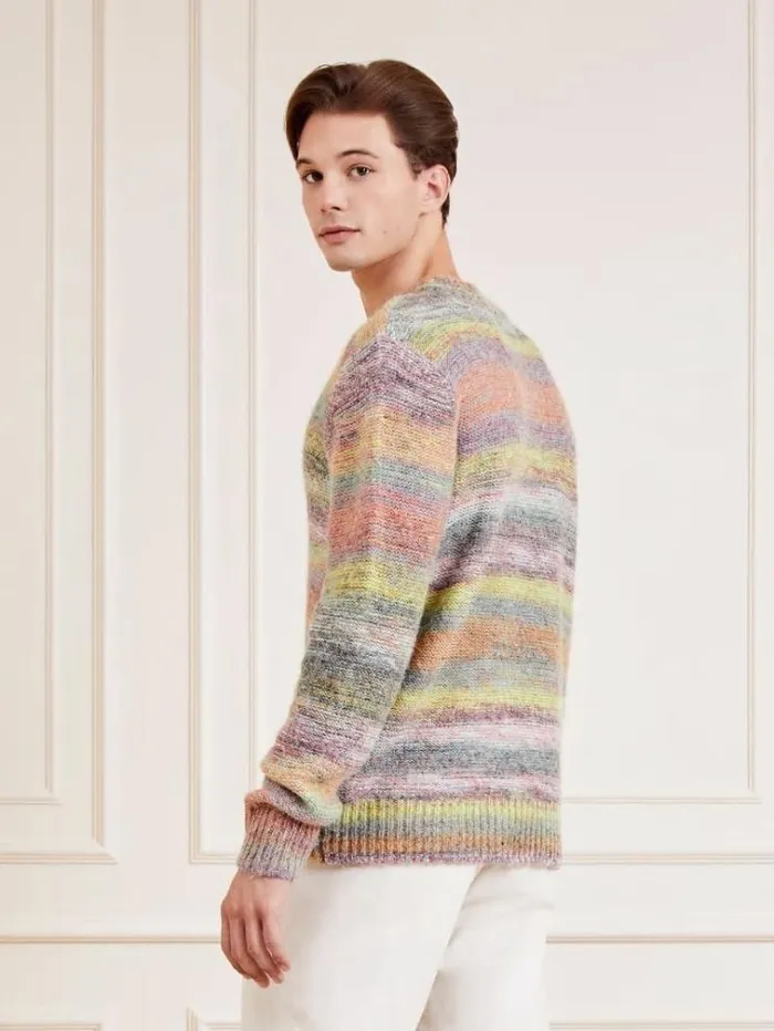 Men Marciano Crew Neck Wool Blend Sweater Multicolor Pattern Guess Knitwear And Sweatshirts