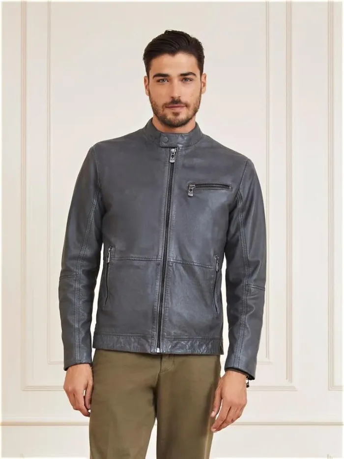 Men Marciano Genuine Leather Jacket Black Guess Coats And Jackets