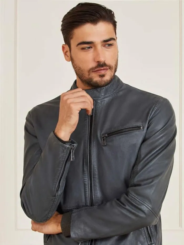 Men Marciano Genuine Leather Jacket Black Guess Coats And Jackets