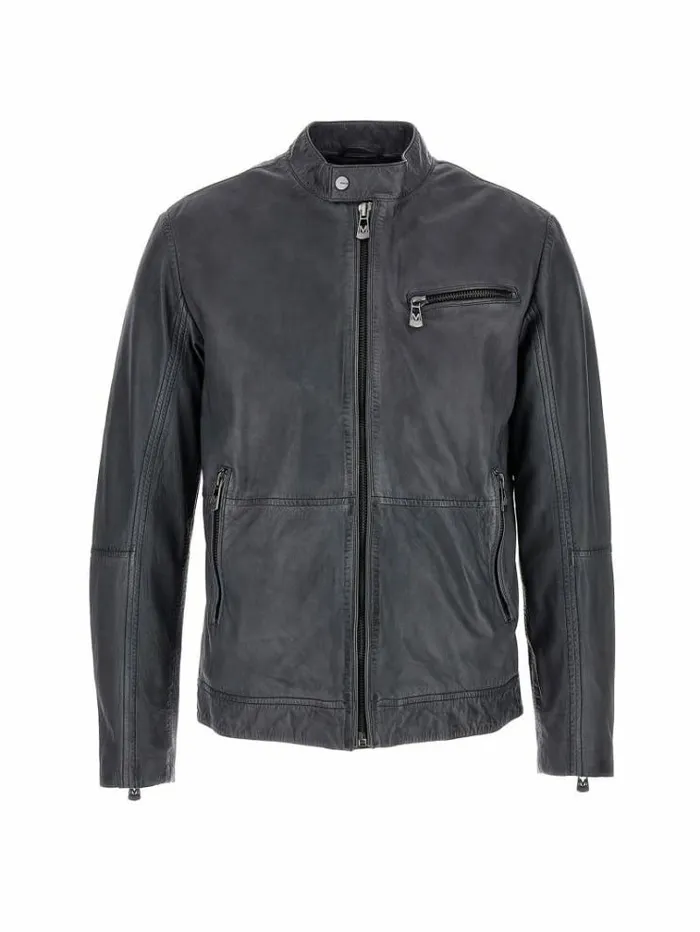 Men Marciano Genuine Leather Jacket Black Guess Coats And Jackets