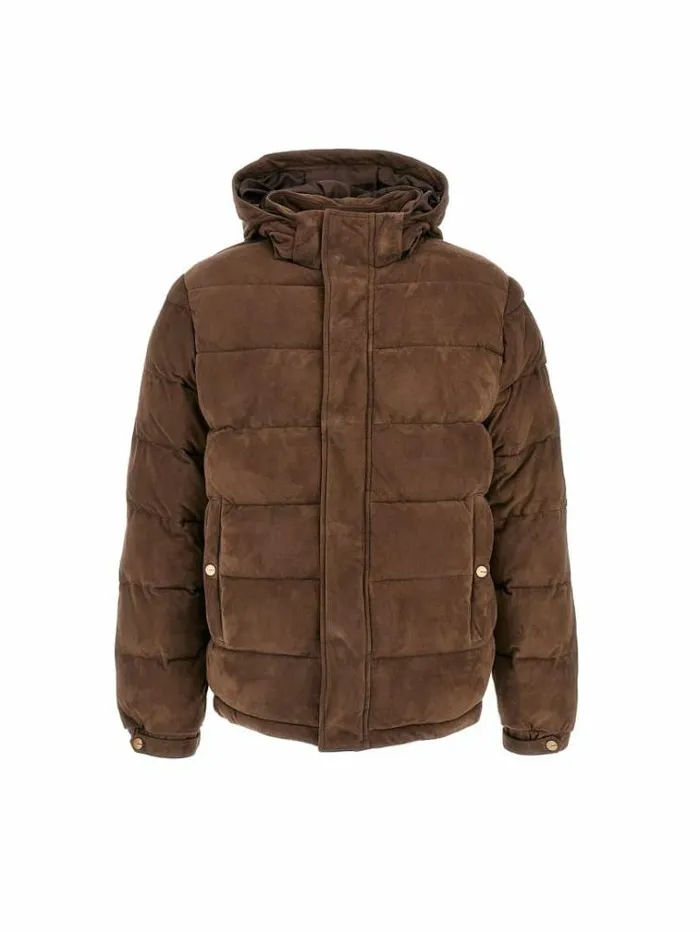 Men Marciano Real Suede Puffer Brown Guess Coats And Jackets