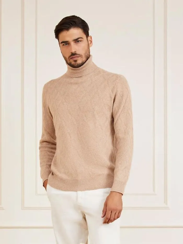 Men Marciano Turtle Neck Cashmere Blend Sweater Beige Guess Knitwear And Sweatshirts