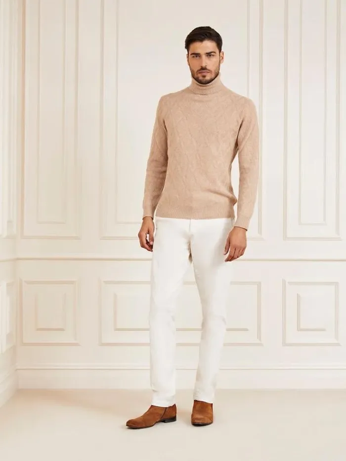 Men Marciano Turtle Neck Cashmere Blend Sweater Beige Guess Knitwear And Sweatshirts