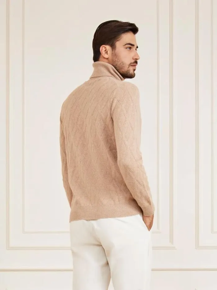 Men Marciano Turtle Neck Cashmere Blend Sweater Beige Guess Knitwear And Sweatshirts