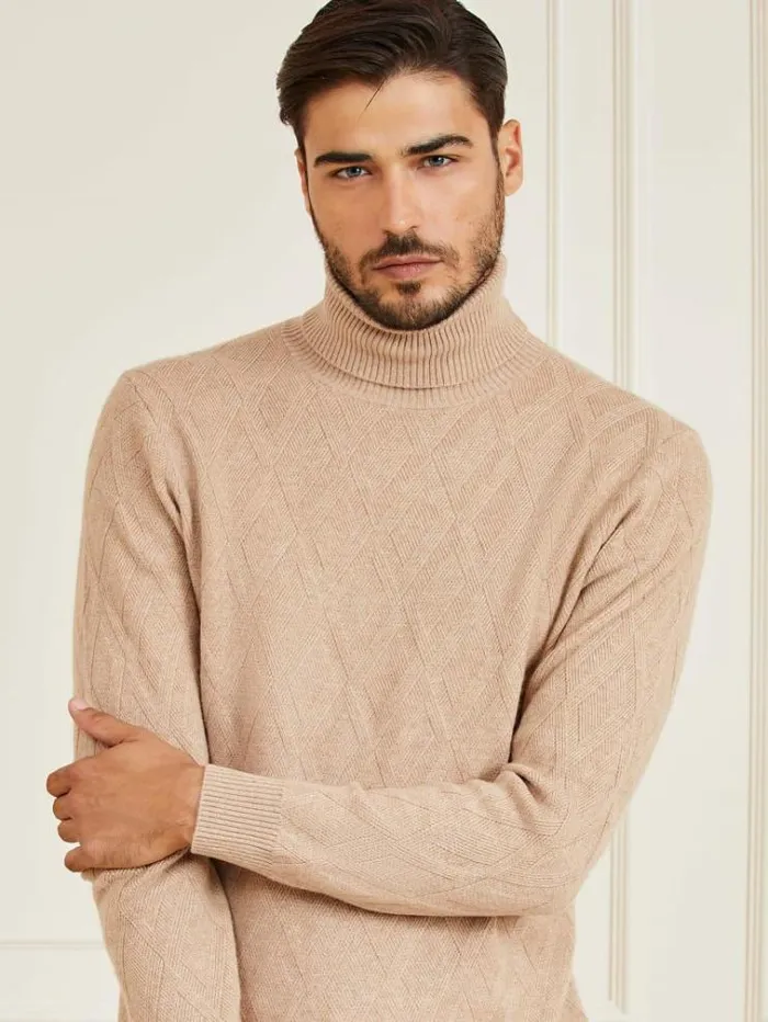 Men Marciano Turtle Neck Cashmere Blend Sweater Beige Guess Knitwear And Sweatshirts