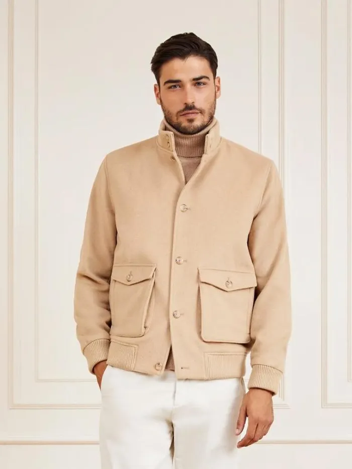 Men Marciano Wool Blend Bomber Beige Guess Coats And Jackets
