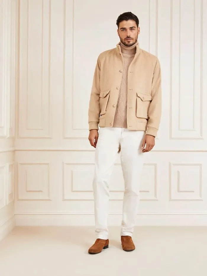Men Marciano Wool Blend Bomber Beige Guess Coats And Jackets