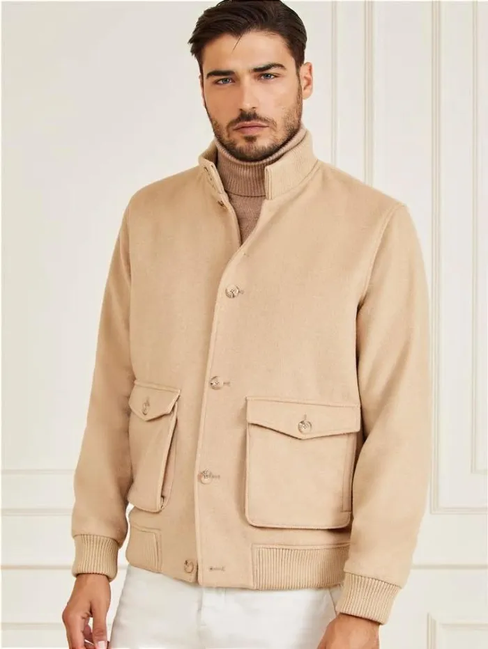 Men Marciano Wool Blend Bomber Beige Guess Coats And Jackets