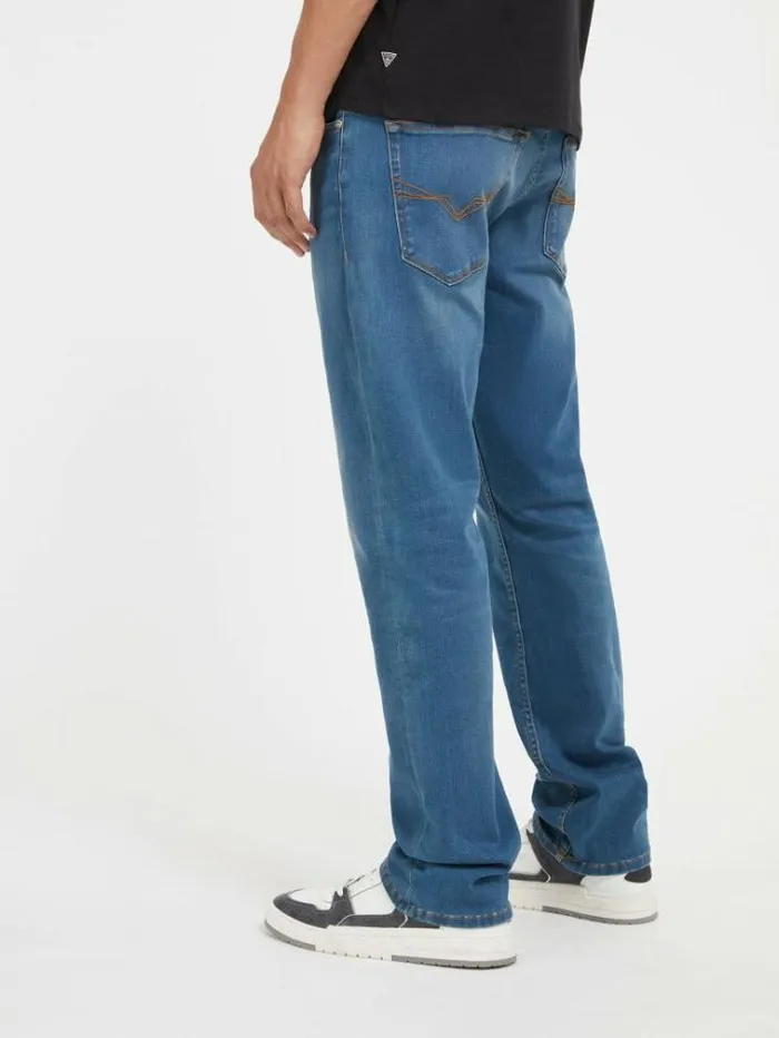 Men Mid Rise Straight Denim Pant Blue Guess Slim