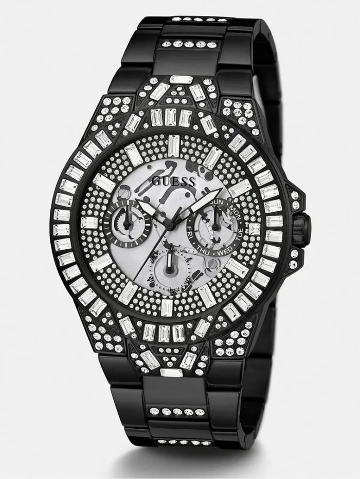 Men Multifunction Crystal Watch Black Guess Watches